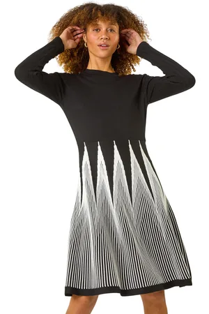Roman Womens Contrast Pattern Knitted Dress - - Size 14 UK