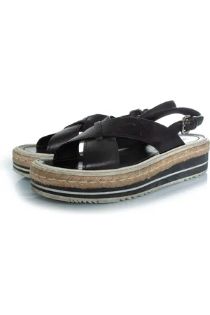Prada Pre-owned Womens Crossover platform sandals with raffia - Leather - Size EU 41