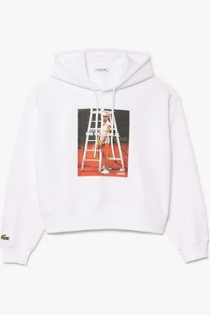 Lacoste Womens Oversized Print Hoodie in Cotton - Size 14 UK
