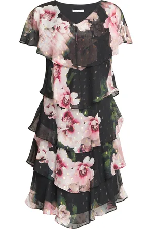 Gina Bacconi Womens Olivie Printed Floral Tier Dress - - Size 16 UK