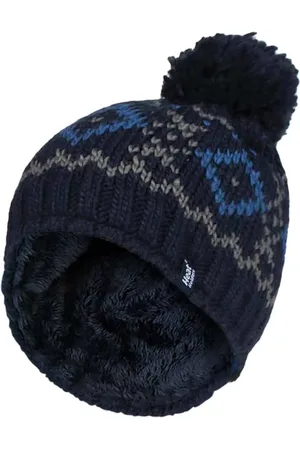 Heat Holders Mens Fleece Lined Thermal Winter Warm Beanie Bobble Hat with Pom Pom - - One Size
