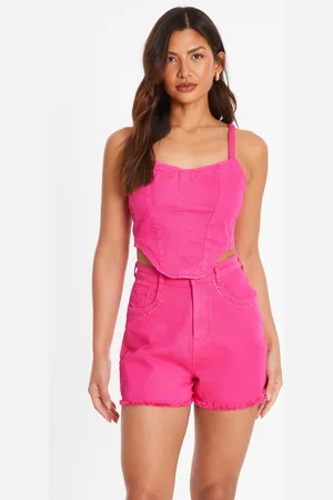 Quiz Womens Denim Diamante Corset Top Cotton - Size 8 UK