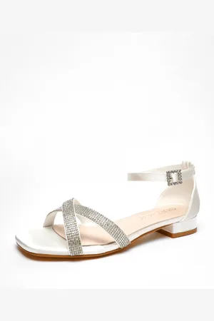 Quiz Womens Wide Fit Shimmer Diamante Cross Strap Flat Sandals - Size UK 3