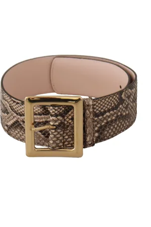 Dolce & Gabbana WoMens Beige Exotic Leather Wide Gold Metal Buckle Belt - - Size 65 cm