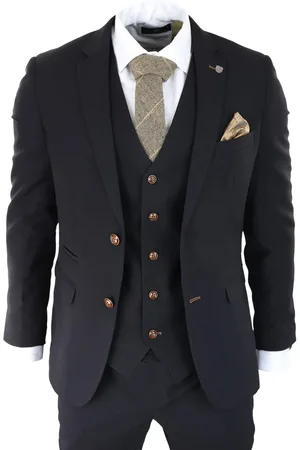 PAUL ANDREW Mens 3 piece Suit Brown Trim Classic Birdseye Vintage Wedding Grooms - Size 52 (Chest)