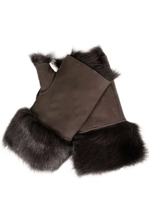 Infinity Womens Shearling Mittens Fingerless Cuffs Toscana Suede Sheepskin Fur - - One Size