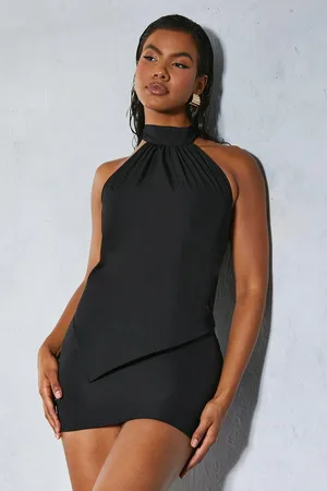 MissPap Womens Grown On Neck Asymmetric Hem Top & Mini Skirt Co-ord - - Size 10 UK