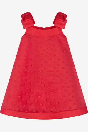 Mama Luma Girls Bow Detailed Organza Polka Dot Dress in - Size 9-10Y