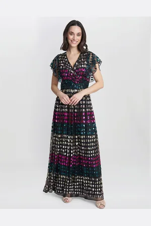 Gina Bacconi Womens Tiffany Multi Colour Sequin Dress With Butterfly Sleeve - - Size 20 UK