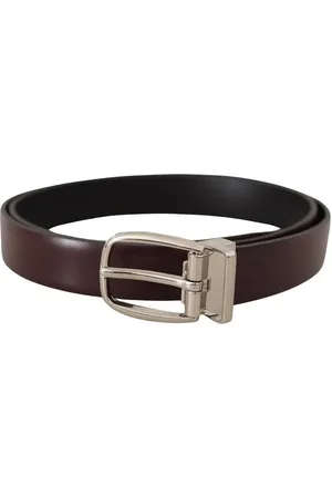 Dolce & Gabbana Mens Solid Leather Silver Metal Belt - Size 90 cm