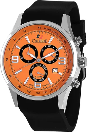 Calibre Mens Mauler Swiss Made Movement Watch Silicone Strap Orange Dial - One Size