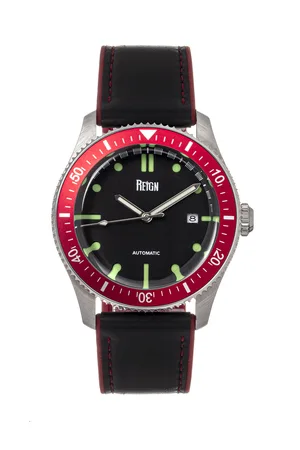 Reign Mens Elijah Automatic Rubber Inlaid Leather-Band Watch W/Date - Stainless Steel - One Size