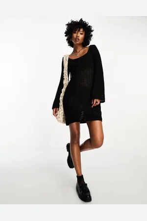 ASOS Womens crochet mini dress with flared long sleeves in - Size 4 UK