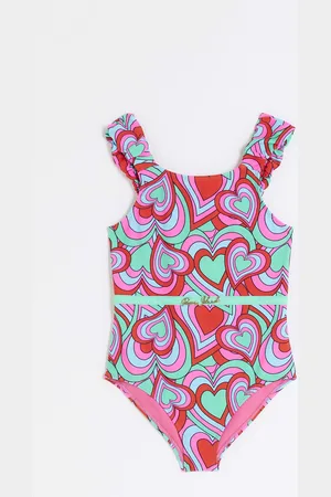 River Island Girls Swimsuit Heart Print Frill Nylon - Size 15-16Y