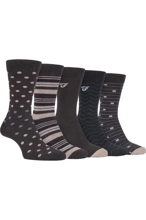 Farah 5 Pack Mens Thin Breathable Classic Polka Dot Patterned Soft Top Cotton Dress Socks - FCS273BRNGRY (Polka Dot) - - Size UK 6-11