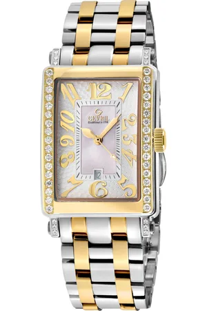 Gevril Ave of Americas Mini WoMens Swiss Quartz Two toned IPYG Stainless Steel Diamond Case, White MOP Dial Watch - - One Size