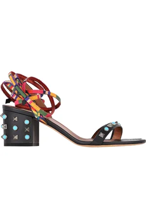 VALENTINO Pre-owned Womens Garavani Rockstud Tie-Strap Block Heels in Leather - Size UK 5