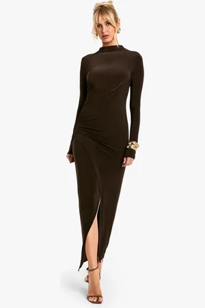 Boohoo Womens Ruched Waist Long Sleeve Split Maxi Dress - - Size 18 UK