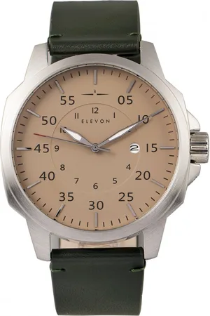 ELEVON Mens Hughes Leather-Band Watch w/ Date - Stainless Steel - One Size