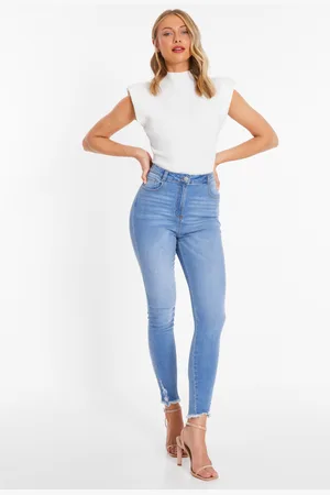 Quiz Womens Denim Diamante Ripped Skinny Jeans - Size 6 UK