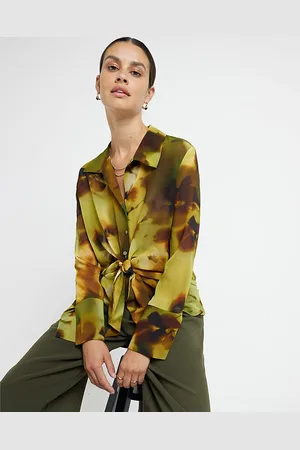 River Island Womens Blouse Abstract Print Front Knot - Size 8 UK