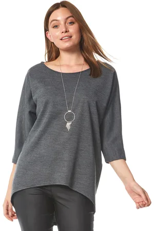 Roman Womens Necklace Detail Batwing Slouch Lounge Top - - Size Small