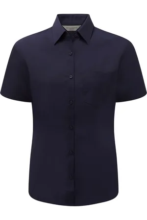 Russell Athletic Collection Ladies/Womens Short Sleeve Poly-Cotton Easy Care Poplin Shirt (French Navy) - - Size Small