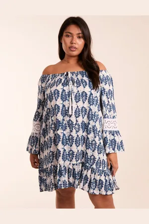 Blue Vanilla Womens Curve Leaf Print Scoop Neck Dress - - Size UK 26-28