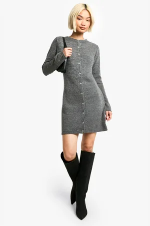 Boohoo Womens Boucle Knitted Button Down Mini Dress - - Size 8 UK