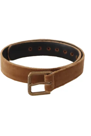 Dolce & Gabbana WoMens Velvet Bronze Vintage Logo Metal Buckle Belt Leather - Size 65 cm