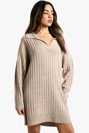 Boohoo Womens Collar Detail Cosy Knitted Jumper Dress - - Size Small