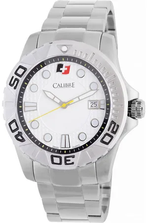 Calibre Mens Akron Swiss Made Movement Watch Stainless Steel Strap White Dial - One Size