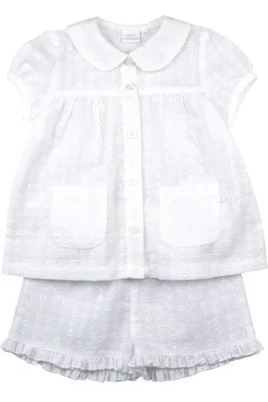 Mini Vanilla Girls Embroidery Anglaise Shortie Traditional Pyjamas Cotton - Size 5-6Y