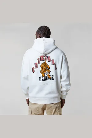 Criminal Damage Mens Hoodie With Kangaroo Pocket and Graphic Print Back - - Size Large