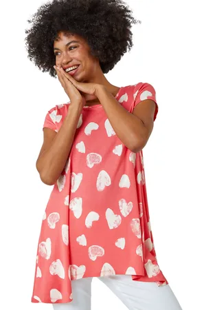 Roman Womens Heart Print Hanky Hem Tunic - Viscose - Size 12 UK