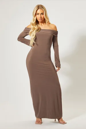 MissPap Womens Bardot Fold Over Open Back Maxi Dress - - Size 6 UK