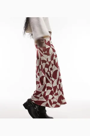 Topshop Womens satin bias maxi skirt in geo print - Size 6 UK