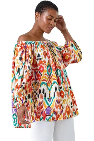 Roman Womens Aztec Print Stretch Bardot Top - - Size Small/Medium