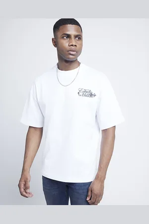 River Island Mens T-Shirt Oversized Fit Paisley Graphic Cotton - Size 2XS