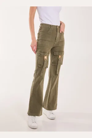 Pink Vanilla Womens High Waist Utility Pocket Flare Jeans - - Size Small