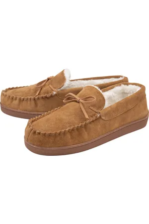 Dunlop Mens Real Suede Leather Fleece Lined Moccasin Slippers (9, Dark ) - Size 11 (UK Shoe)