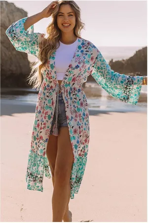 Azura Exchange WoMens Floral Print Long Sleeve Kimono with Tassel Tie in Multicolor - - Size Large