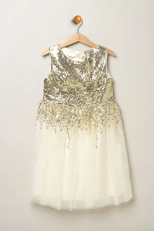 MISS Girls Sequin Twist Bow Waterfall Dress - - Size 6-7Y