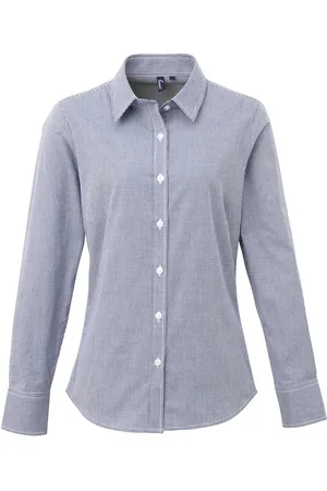 Premier Womens/Ladies Microcheck Long Sleeve Shirt ( /White) Cotton - Size 2XL