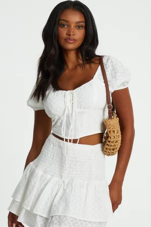 Quiz Womens Embroidered Cropped Top Cotton - Size 6 UK