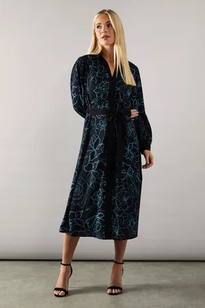 wallis Womens Petite Contrast Placket Abstract Print Shirt Dress - - Size 14 UK
