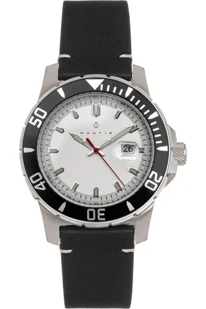 Nautis Mens Dive Pro 200 Leather-Band Watch w/Date - Stainless Steel - One Size