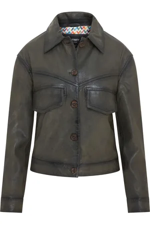 Infinity Womens Green Retro Biker Jacket - Kopervik Lamb Leather - Size Large