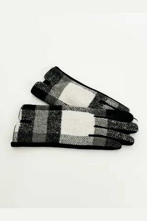SVNX Womens Black And White Checked Print Gloves - One Size