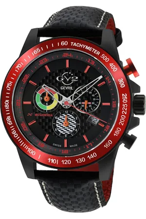 GV2 by Gevril Mens Scuderia Swiss Quartz Multifunction Chronograph Dial Leather Date Watch - One Size